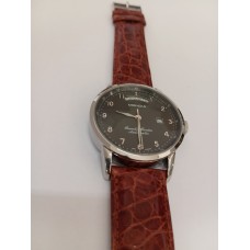 VINTAGE Mondia ανδρικό ρολόι με ασημένιο καντράν και μπορντώ δερμάτινο λουράκι (VIN52 - 1-541-1)